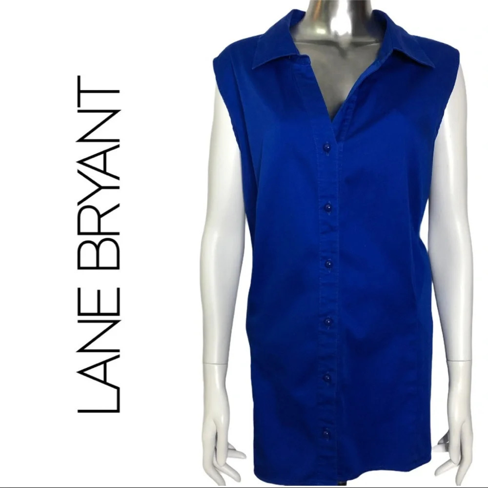 🛍️3/$40 Lane Bryant Button Front Sleeveless Top Blue Plus Size 26